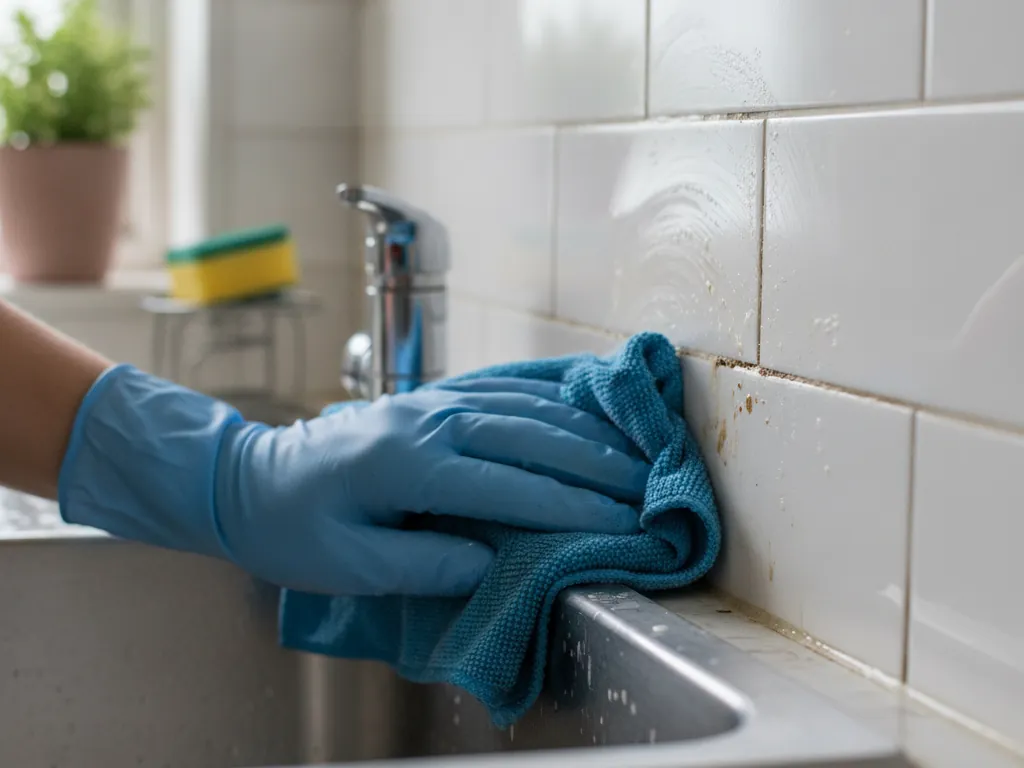 Close-up of a kitchen cooktop being wiped down during a detailed home cleaning