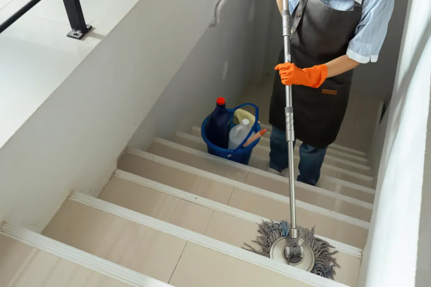Bright, freshly cleaned staircase and entryway in a Peabody MA home